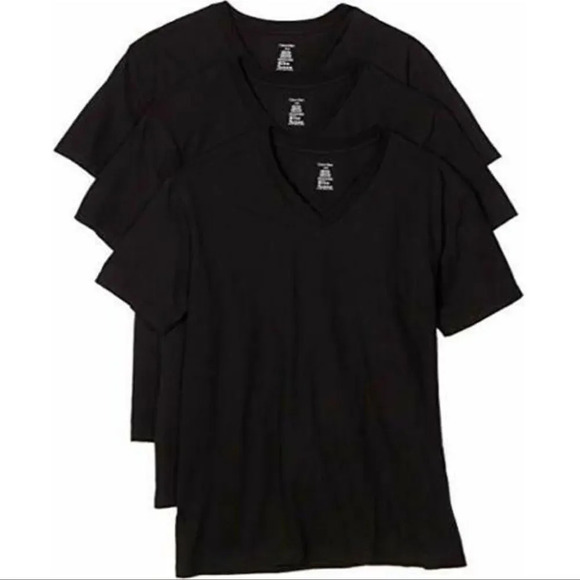 Mens Calvin Klein v-neck t-shirts 3 pack black size Large - Picture 1 of 5
